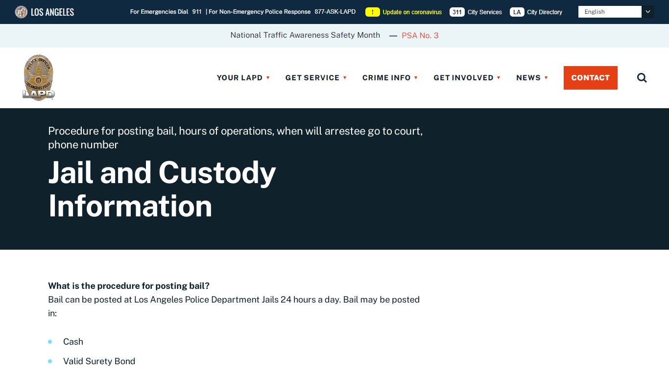 Jail and Custody Information - LAPD Online